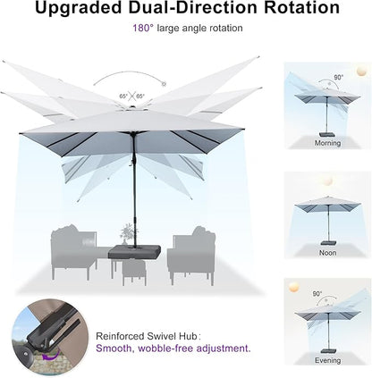 PURPLE LEAF 9' X 12' Swivel Outdoor Patio Aluminum Umbrella with Base Left-right Tilting Cantilever Offset Umbrella with UV Resistant Heavy Duty Fabric for Deck Pool Patio Backyard, Pebble Grey