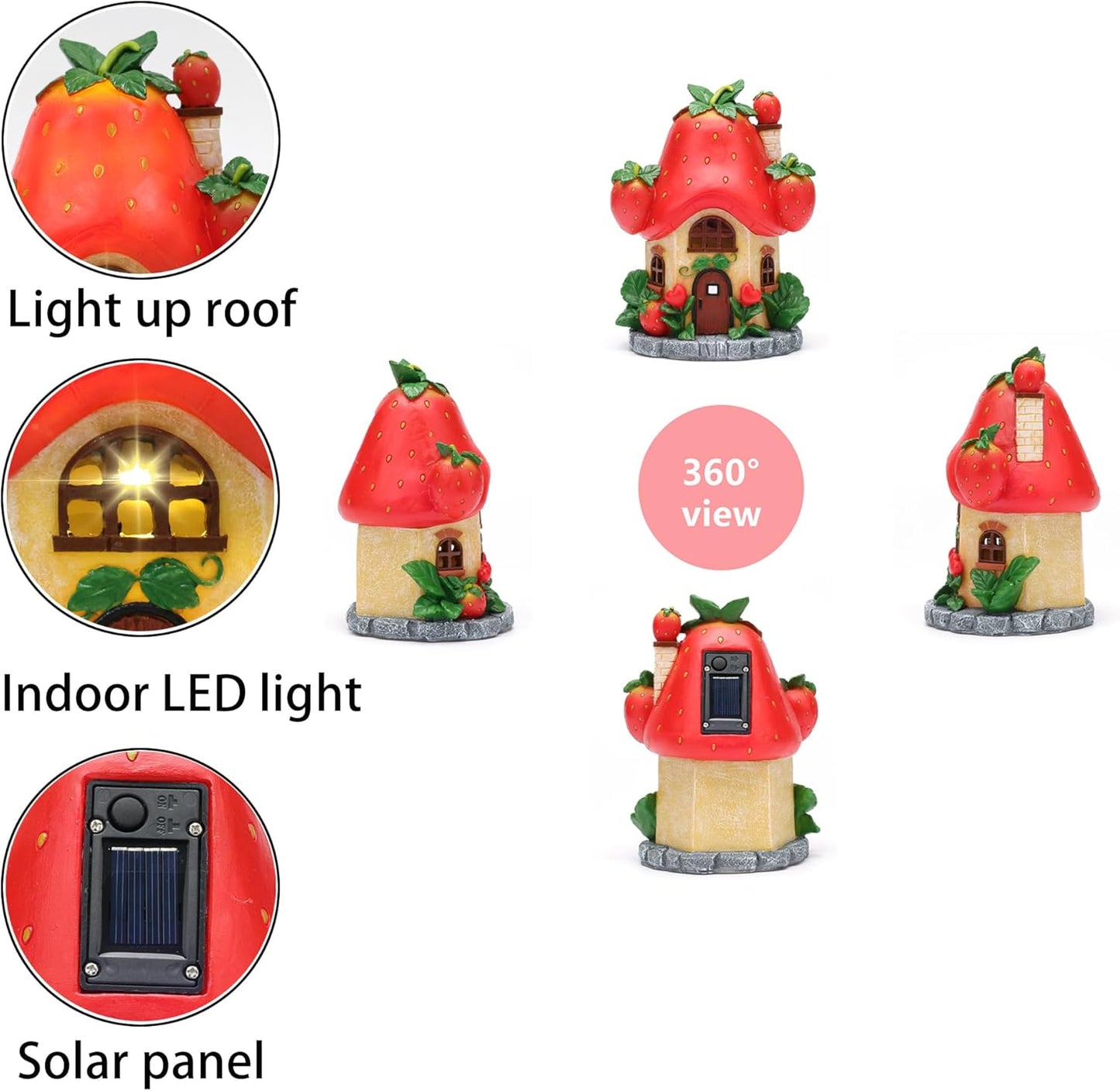 Solar Fairy Garden Houses - Fairy Outdoor Decor Strawberry Houses with Solar Light for Patio Balcony Yard,Lawn Ornament Perfect Garden Gift