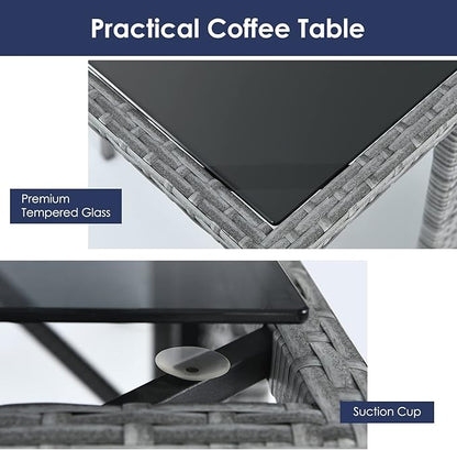 HAPPYGRILL 3PCS Outdoor Wicker Bistro Set Space-Saving PE Rattan Dining Table Set with Cushioned Chairs, Patio Conversation Set for Backyard Porch Garden and Poolside