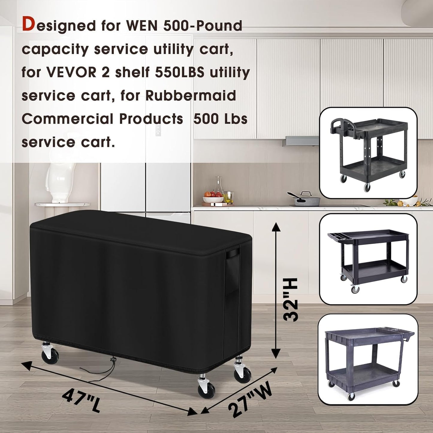 Service Cart Cover for Wen 500-Pound Capacity Service Utility Cart, Waterproof Grill Carts Cover Prep Table Covers - 47" L x 27" W x 32" H