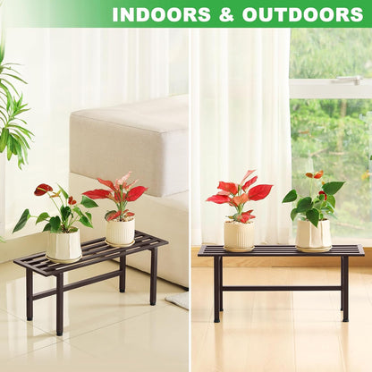 2 Pack Metal Plant Stand Outdoor Plant Shelf Indoor,1 Tier Heavy Duty Plant Stands for Multiple Plants,26" L x 10.12" H x 8.75" W,Coffee