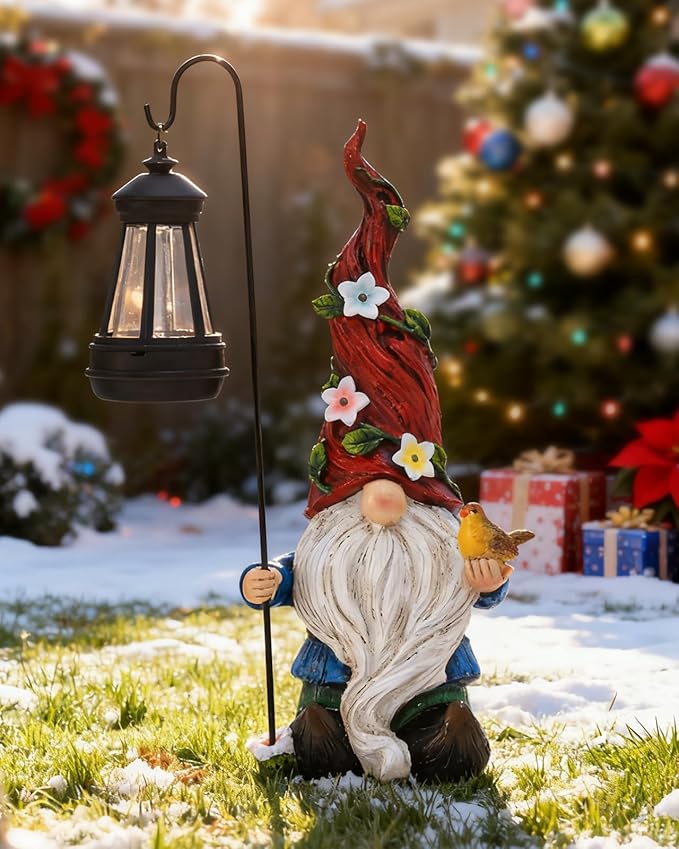 Christmas Gnomes Outdoor Statue with Solar Lights,Solar Garden Gnomes Decorations for Yard Patio Outside Gnome Garden Decor, Gnomes Gifts for Women Mom