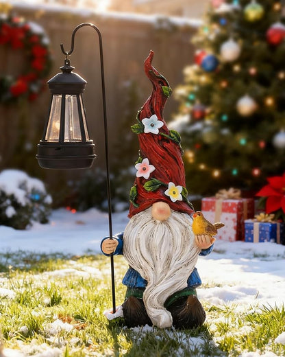 Christmas Gnomes Outdoor Statue with Solar Lights,Solar Garden Gnomes Decorations for Yard Patio Outside Gnome Garden Decor, Gnomes Gifts for Women Mom