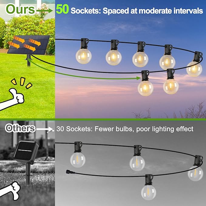 200FT(2 x100FT) G40 Solar String Lights, Globe Outdoor String Lights with 104 E12 Waterproof LED Bulbs, 2700K Shatterproof Patio Lights, Solar Powered Hanging Lights for Christmas Patio Backyard Porch
