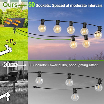 200FT(2 x100FT) G40 Solar String Lights, Globe Outdoor String Lights with 104 E12 Waterproof LED Bulbs, 2700K Shatterproof Patio Lights, Solar Powered Hanging Lights for Christmas Patio Backyard Porch
