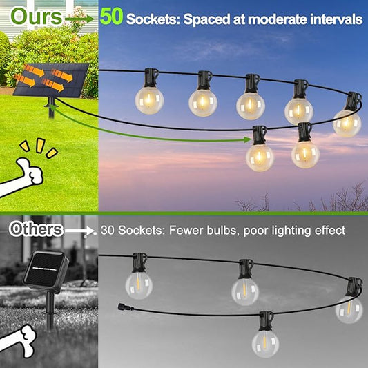 200FT(2 x100FT) G40 Solar String Lights, Globe Outdoor String Lights with 104 E12 Waterproof LED Bulbs, 2700K Shatterproof Patio Lights, Solar Powered Hanging Lights for Christmas Patio Backyard Porch