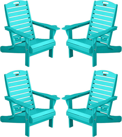 Adirondack Chairs Set of 4, Outdoor Fire Pit Chairs, HDPE All-Weather Adirondack Chairs with Cup Holder, Lawn Chair for Deck, Patio, Garden (Lakeblue)