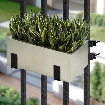 Planter Box Bracket, Flower Box Holder Circular and Square Railings Brackets,Adjustable Deck Railing Planter Box Holder for Patio Garden Fence Pergola Balcony (2 Pieces)