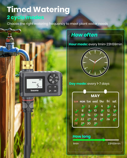 Sprinkler Timer with Brass Inlet and Outlet, Programmable Water Timer for Outdoor Garden Hose, Hose Timers with Rain Delay/Manual/Auto Mode, Drip Irrigation and Lawn Watering System, 1 Outlet