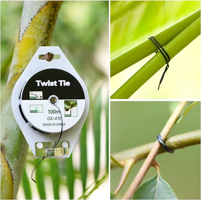 328ft (100m) Twist Ties, Plant Ties for Vines Garden Wire with Cutter for Gardening Home Office, Multi-Function Black Plastic Coated Wire