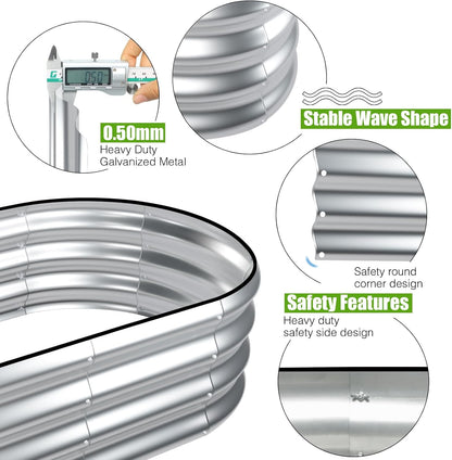 SnugNiture Galvanized Raised Garden Bed, 4x2x1ft Oval Metal Planter Box for Planting Outdoor Plants Vegetables
