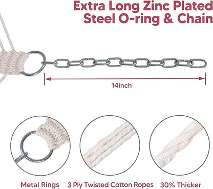 SUNCREAT Double Hammock Quilted Fabric Swing with Spreader Bar, Detachable Pillow, 55” x79” Large Hammock, Red Stripes