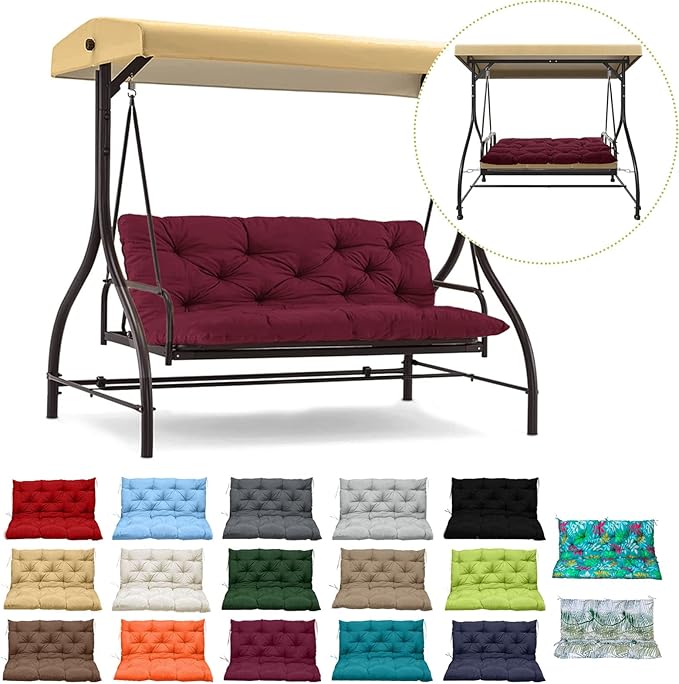 Swing Replacement Cushions with Backrest, 2 or 3 Seater Waterproof Non-Slip Overstuffed Swing Pad, Indoor/Outdoor Bench Cushion for Porch Chair Swing Garden Furniture(Claret 40 * 40 in)