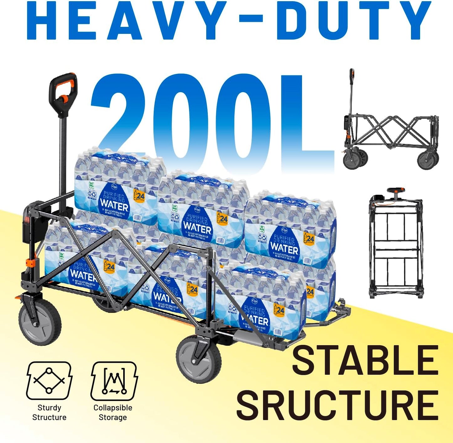 Litheli Electric Utility Wagon Cart, 200L Capacity, 300 lbs Load, Foldable Heavy-Duty Design with All-Terrain Wheels, Variable Speed Drive & Battery Power for Camping, Beach, Garden & Shopping