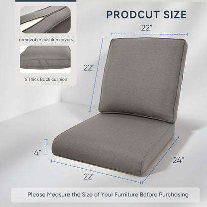 Outdoor Chair Cushions for Patio Furniture - 1 Pack Outside Durable Thick Replacement Cushion 22x24 with Zipper Cover for Wicker Glider Rocking Chairs Loveseat Couch – Grey/Regular