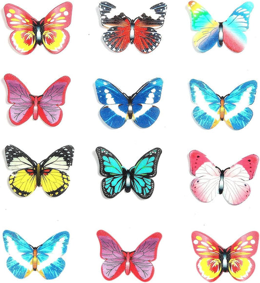 48Pcs Edible Cake Butterfly Decoration Cake Toppers Birthday Party Cupcake Toppers Mixed Size & Colour