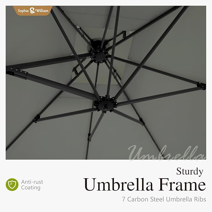 Sophia & William Cantilever Patio Umbrella 12ft, Offset Large Outdoor Umbrellas with 360°Rotation, Heavy Duty Hydraulic Double Umbrella for Garden Pool Backyard, Grey (no base)