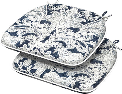 Indoor/Outdoor Chair Cushions 16x17 Inch, Patio Chair Cushions with Ties, All Weather Seat Cushions for Patio Furniture Home Garden Chair Use, Set of 2,Damask Lapis