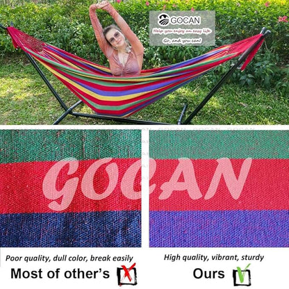 Brazilian Double Hammock 2 Person Extra Large Canvas 250x160cm Total Length 350cm Load 500lb Cotton Hammock for Garden Outdoor and Indoor Rainbow(98 * 65'')