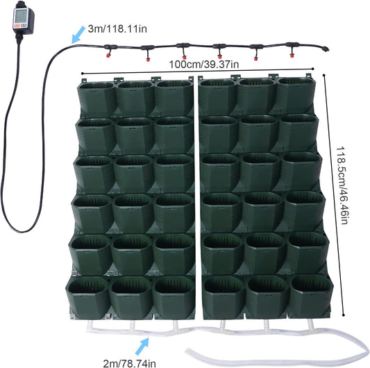 36 Pots Self-Watering Wall-Mounted Planter, 39.4”L x 46.5”H Vertical Wall Planter Self Watering Stackable Planters Vertical Garden Wall Garden Planter Outdoor Indoor for Herbs Flowers Strawberries