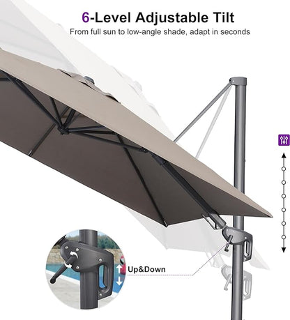 PURPLE LEAF 8' X 10' Left-right Tilting Outdoor Patio Umbrella Swivel Offset Cantilever Heavy Duty Rectangle Aluminu Umbrella with UV Resistant for Deck Pool Patio Backyard, Ash Mocha