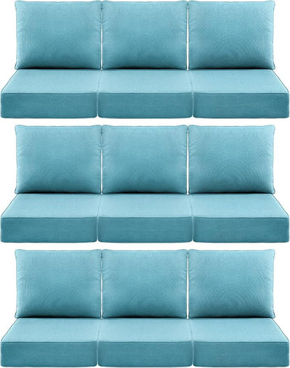 Luxury 6" Outdoor Cushions for Patio Furniture, 24x24x6" Thick Seat Cushion Set of 9, Fade Resistant Couch Chair Replacement Cushions High Density Deep Wicker Chair Cushion w/ Removable Cover, Teal