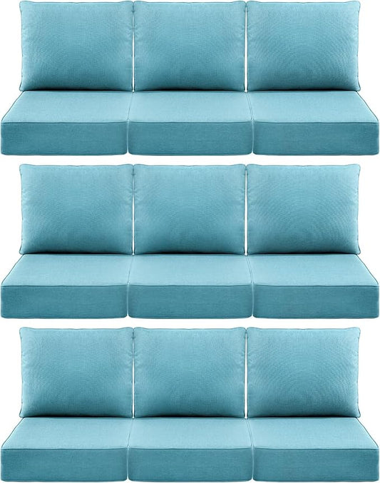 Luxury 6" Outdoor Cushions for Patio Furniture, 24x24x6" Thick Seat Cushion Set of 9, Fade Resistant Couch Chair Replacement Cushions High Density Deep Wicker Chair Cushion w/ Removable Cover, Teal