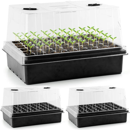 Heavy Duty Seed Starter Trays with 5'' Tall Humidity Domes & 2.75'' Deep Cells – 3-Pack (162 Cells Total) Reusable Plant Germination Kit, Durable Plastic Seedling Trays for Herbs, Vegetables