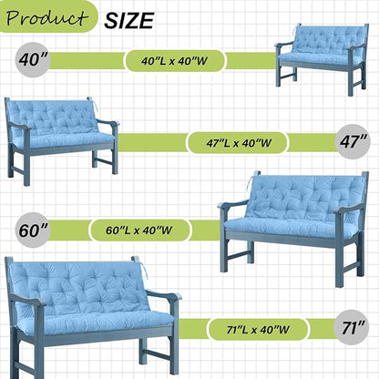 Swing Replacement Cushions with Backrest, 2 or 3 Seater Waterproof Non-Slip Overstuffed Swing Pad, Indoor/Outdoor Bench Cushion for Porch Chair Garden Furniture (Sky Blue, 40 * 71 in)