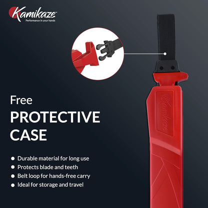 EZ Kut Kamikaze Straight Blade Pruning Saw – 18" Heavy Duty SK5 Carbon Steel – Japanese Pull-Cut Technology – Ergonomic Anti-Fatigue Grip – Tree Trimming Hand Saw with Scabbard