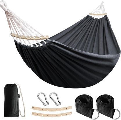 Anyoo Garden Cotton Hammock Comfortable Fabric Hammock with Spreader Bar Sturdy Hammocks Up to 450lbs Portable Lightweight Hammocks with Travel Bag for Camping Outdoor/Indoor Patio Backyard