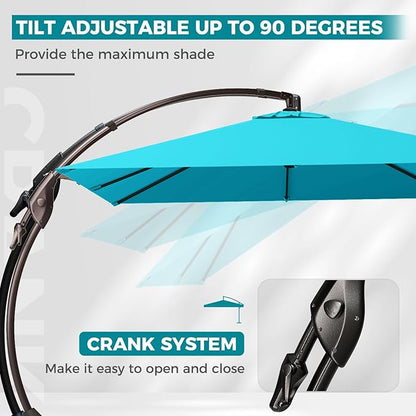 Grand patio 10'X10' Sunbrella Offset Umbrella with Base Outdoor Square Aluminum Cantilever Umbrella Shade with Easy Tilt Adjustment (Aruba, 10X10 FT-SUNBRELLA)