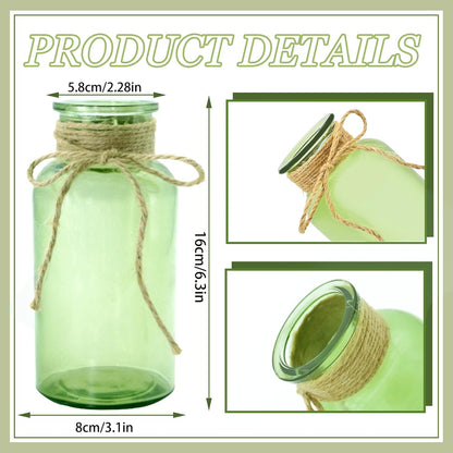 Vintage Glass Flower Vase，6 Pack Green Farmhouse Glass Centerpiece Vases Mason Jars for Weddings, Parties & Home Decor Bulk (6,Green)
