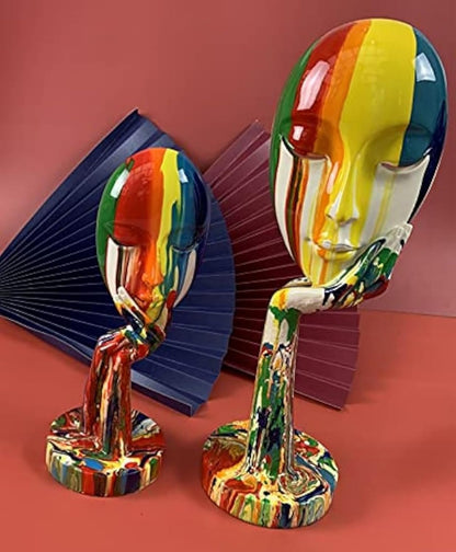 suruim Simple Creative Colorful Female Face Art Statue Thinker Sculpture Abstract Character Crafts Ornament Home Office Bedroom Living Room Study Decoration (Large 15.3x4.9x4.9in)