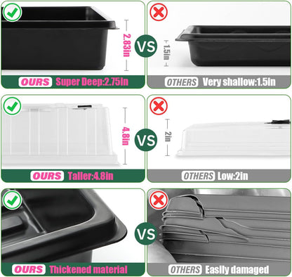 4-Pack Seed Starter Trays with 5'' Tall Humidity Domes – Reusable Plant Germination Kit for Microgreens, Herbs & Indoor Gardening | Clear Vented Lids, Fast Seedling Growth & Durable Design