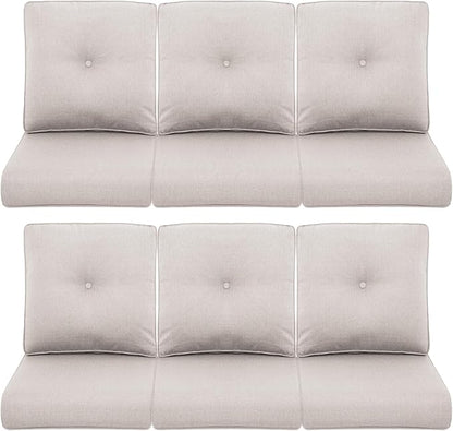 Patio Chair Cushions 6 Packs - Outside High Back Thick Water-Resistant Cushion 22x24 with Zipper Cover for Outdoor Glider Rocking Chairs Loveseat 3-Seater Couch Sofa – Beige/Buckle