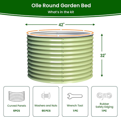 Olle 32" Tall, Raised Garden Beds Outdoor for Vegetables, Round Galvanized Raised Garden Bed, Metal Garden Boxes Outdoor Plater Box, Sage Green