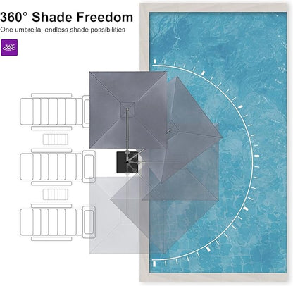PURPLE LEAF 10 FT Outdoor Umbrella with Base Patio Cantilever Aluminum Umbrella with 3 Years Fade Resistance Recycled Fabric Offset Square with 360-degree Rotation for Deck Pool Garden, Graphite Grey