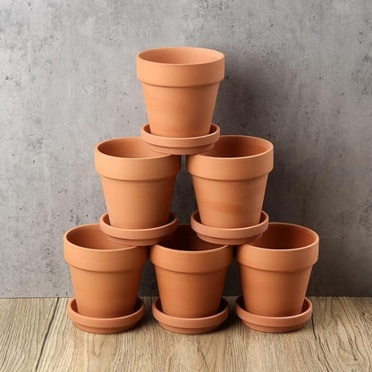 Briful 6 PCS Mini Terracotta Plant Pots 3.9"x3.9" Flower Pots Clay Pottery Planter with Saucer and Drainage Hole Cactus Succulent Nursery Pots- Great for Plants,Crafts