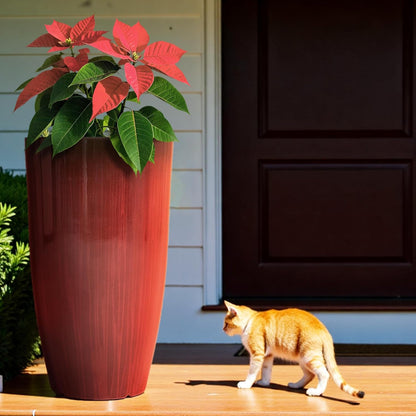 Worth Garden 23.5" H. Large Plastic Planters - Set of 2 Gradient Red Glossy Smooth Finish - Tall Plant Pots for Indoor & Outdoor Use - Decorative Lightweight Flower Pots for Front Porch, Patio, Deck