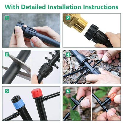 256FT Automatic Drip Irrigation System Kit,Automatic Garden Watering Misting System for Greenhouse, Yard, Plant ，Lawn with 1/2 inch Hose 1/4 inch Distribution Tubing and Accessories