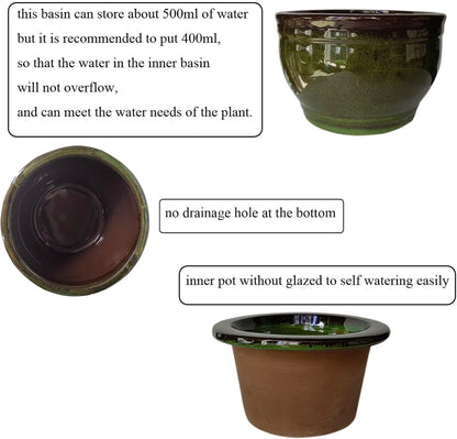 African Violet Pots Self Watering Round Ceramic Violet Pot (Olive drab, 6 inch)