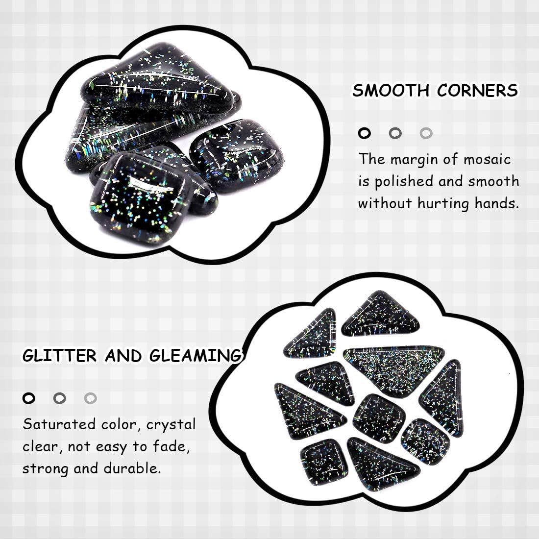 Swpeet 1 Pound Black Shine Crystal Series Mosaic Tiles Assortment Kit, Square and Triangle Genuine Mosaic Tiles Glitter Crystal Mosaic Perfect for Home Decoration Crafts
