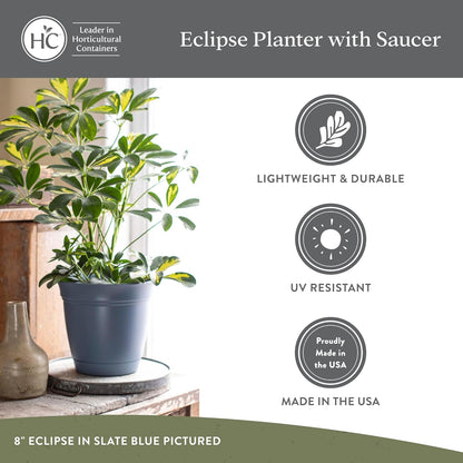 The HC Companies Eclipse Round Planter with Saucer - Outdoor & Indoor Plant Pot with Drainage Holes - Lightweight, UV-Resistant Plastic Pots for Plants, Flowers & Herbs (6" Red, Pack of 1)