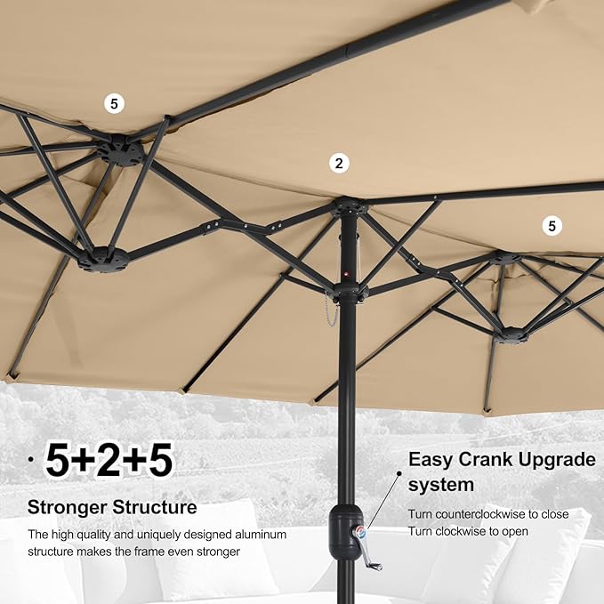 MASTERCANOPY Patio Outdoor Umbrella,15FT Double Sided Large Umbrella with Base