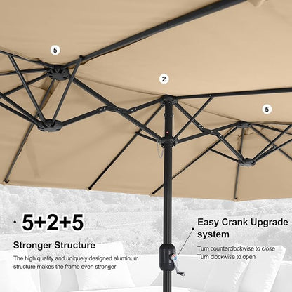 MASTERCANOPY Patio Outdoor Umbrella,15FT Double Sided Large Umbrella with Base