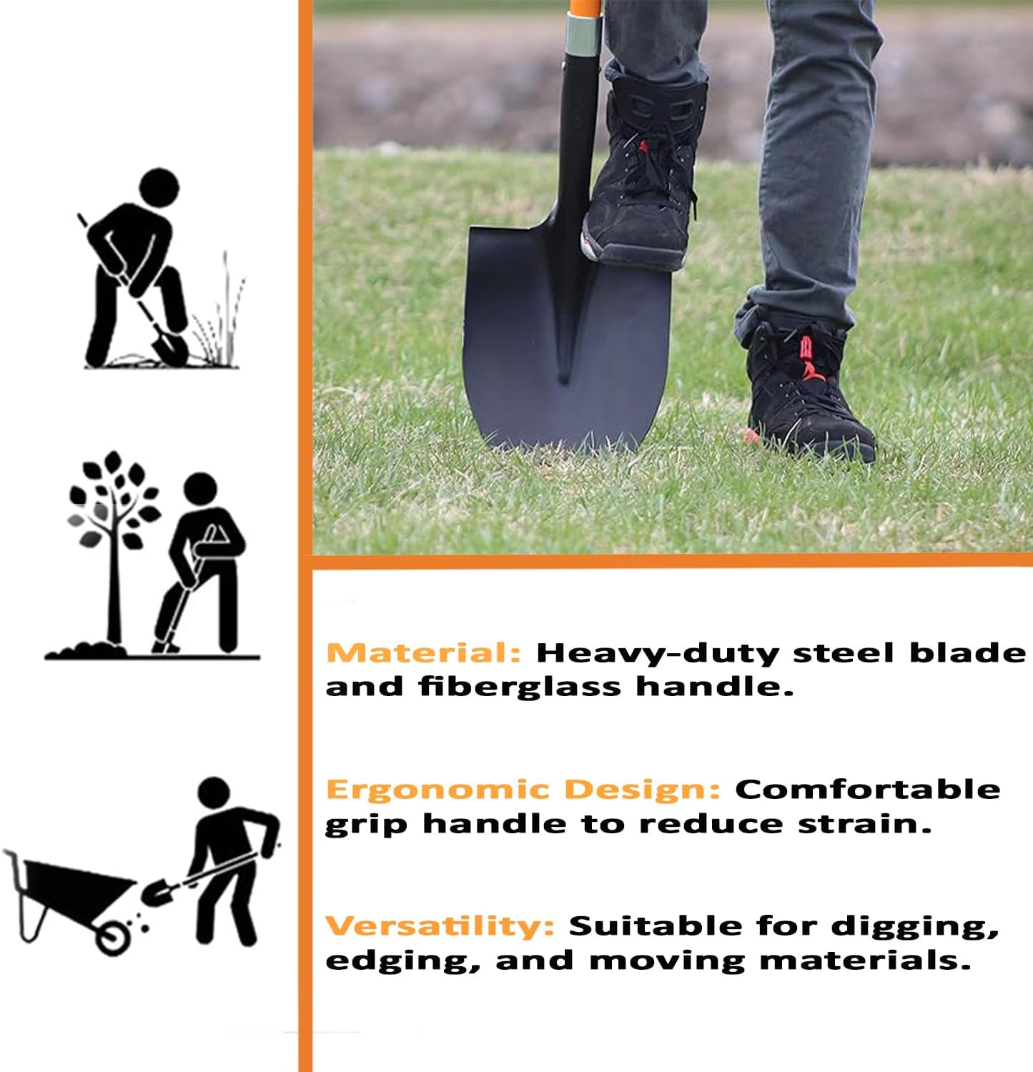 Ashman HeavyDuty Digging Shovel (2 Pack) 47-Inch Lond Handle with Trenching Blade and durable Handle - Ideal for Garden, Landscaping, Construction, Masonry - Perfect for Digging Soil, Dirt, and Gravel