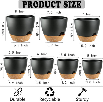 Indoor Pots For Plant Self Watering Plant Pots For Lazy People, 8/7.5/7/6.5/6/5.5/5 Inch,Black Plastic Self Watering Planter For All Houseplants,Succulent, African violets, Flowers And Cactus