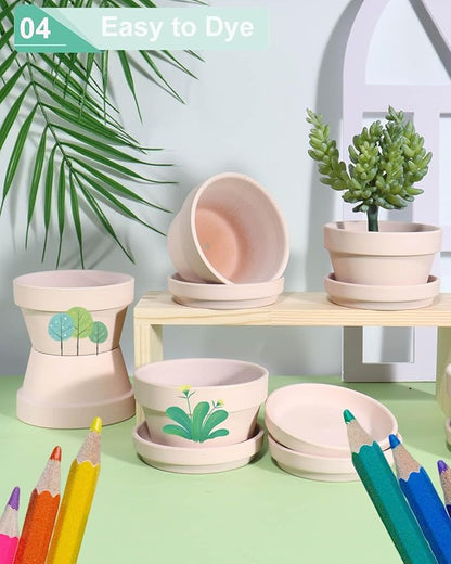 vensovo 5.7 Inch Pink Terracotta Shallow Succulent Pots - 6 Pack Terra Cotta Clay Pot with Saucer, Cacuts Indoor and Outdoor Planters with Drainage Hole