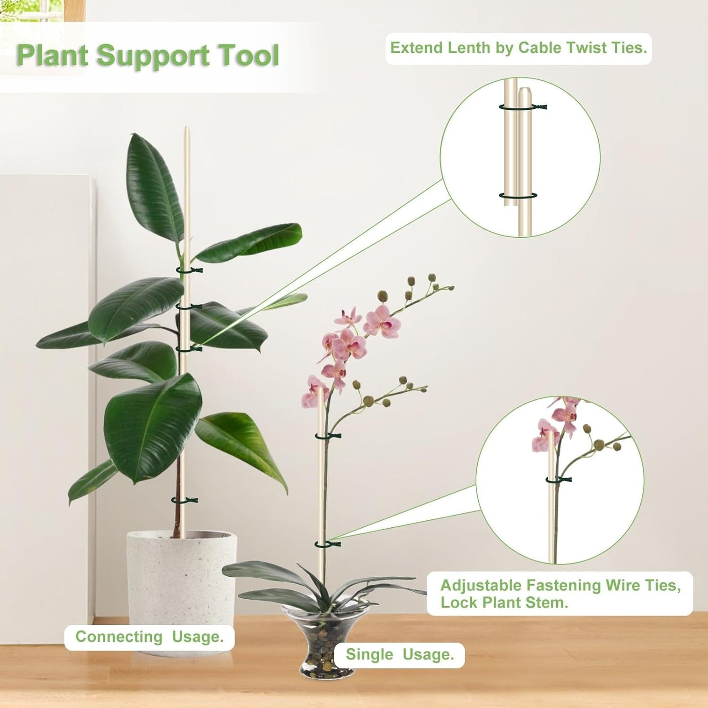 120 PCS Bamboo Plant Stakes 18 Inch, Wood Plant Support for Gardening for Potted Floral Plant, Indoor Wooden Sign Posting Garden Stick, Crafts Sticks with 120 PCS Wires(4")